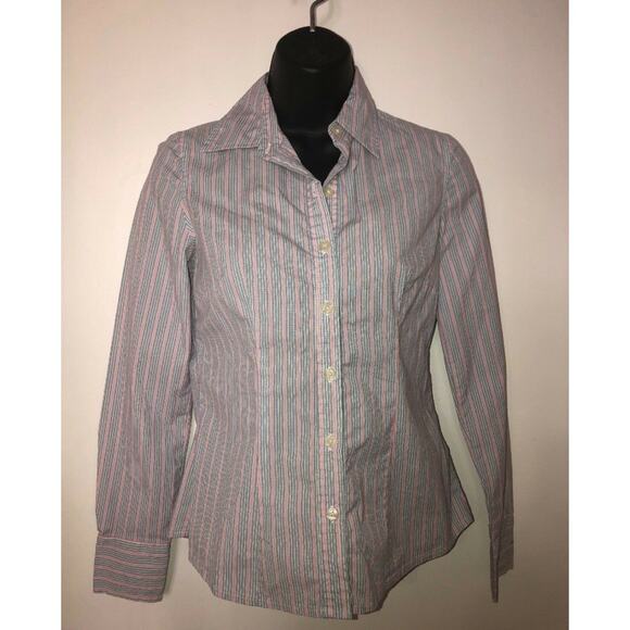 Banana Republic XS Soft Wash Shirt Blue Pink Striped Button Down - Picture 1 of 8